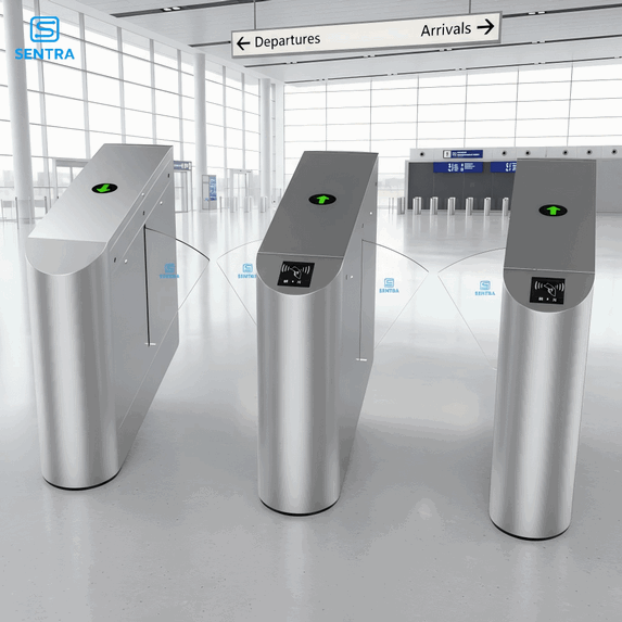 High-Speed Pedestrian Turnstile with Multi-Factor Authentication for Secure Corporate Passageways